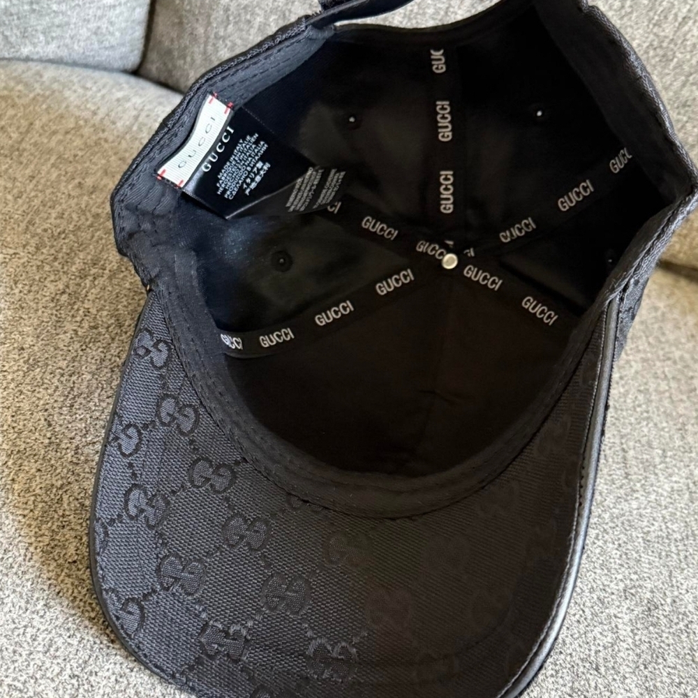 Gucci Black Hat with Gold GG and Red-Green Stripe - Picture 4 of 4